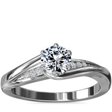 Six-Claw Pavé Twist Engagement Ring with Diamond Accents in 18k White Gold